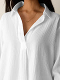 Organic Cotton Ripple Classic Collar Split Neck Top