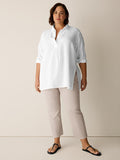Organic Cotton Ripple Classic Collar Split Neck Top