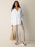 Organic Cotton Ripple Classic Collar Split Neck Top