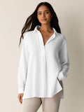 Organic Cotton Ripple Classic Collar Split Neck Top