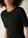 Organic Cotton Stretch Rib Crew Neck Elbow Sleeve Top