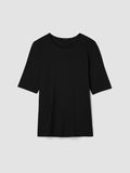 Organic Cotton Stretch Rib Crew Neck Elbow Sleeve Top