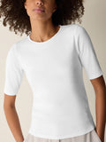 Organic Cotton Stretch Rib Crew Neck Elbow Sleeve Top