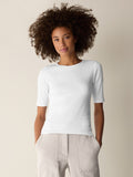 Organic Cotton Stretch Rib Crew Neck Elbow Sleeve Top