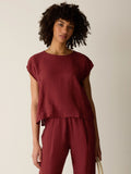Puckered Organic Linen Stripe Top