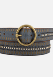 Soraya Studded Leather Belt with Gold Round Buckle