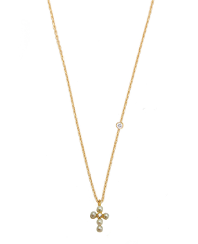 Pearl & Cz Cross Necklace