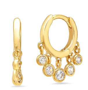 Gold Small Hoops with CZ Dangles