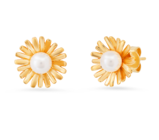Gold Vermeil Daisy Studs with Pearl Center
