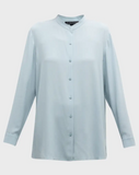 Silk Georgette Crepe Mandarin Collar Long Shirt