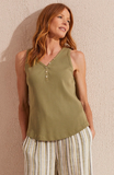 Solid Cotton Henley Tank Top w/Buttons