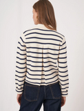 Cotton Knit Striped Cardigan With Polo Neck