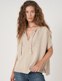 Oversized Cotton Knit Poncho Sweater With Tie