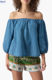 Beach to Bar Off the Shoulder Chambray Top
