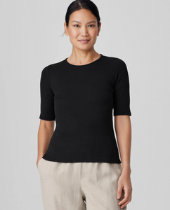 Organic Cotton Stretch Rib Elbow Sleeve Top