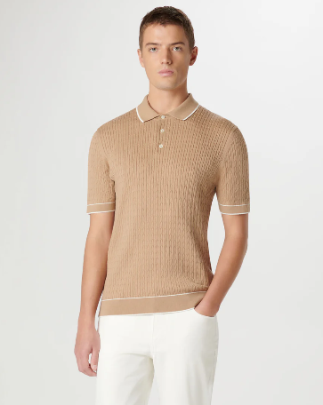 Cable Stitch Short Sleeve Polo Sweater