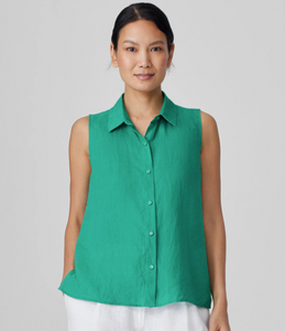 Organic Handkerchief Linen Classic Collar Sleeveless Shirt