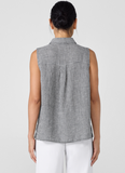 Puckered Organic Linen Classic Collar Sleeveless Shirt