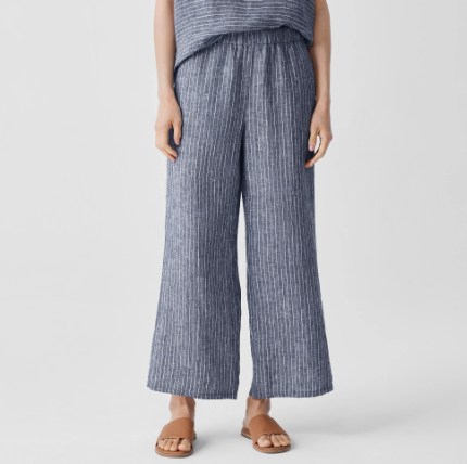 Puckered Organic Linen Ankle Wide Pant