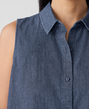 Airy Organic Cotton Twill Classic Collar Sleeveless Shirt