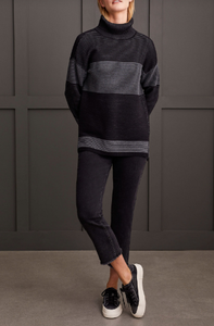 Two-Tone Ottoman Turtleneck Tunic Sweater