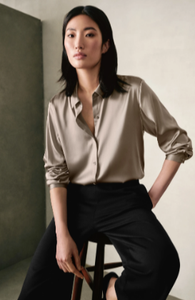 Stretch Silk Charmeuse Classic Collar Easy Shirt