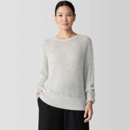 Merino Open Knit Crew Neck Sweater