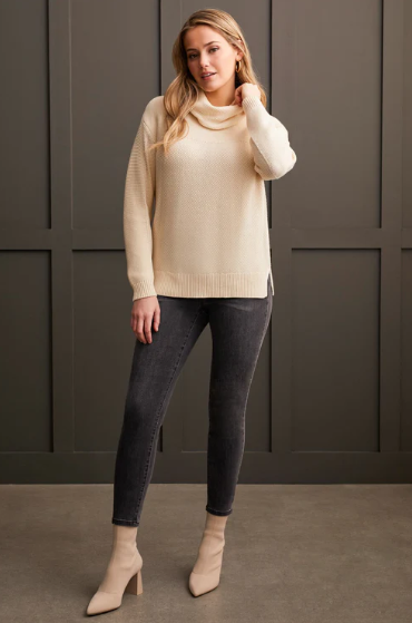 L/S Cowl Neck Sweater w/ Open Stitch