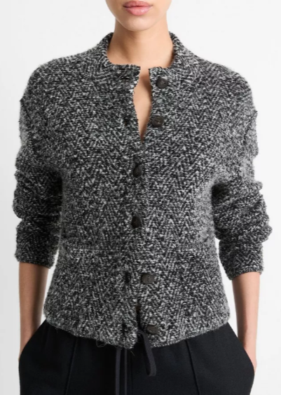 Herringbone Wool-Blend Cardigan Jacket