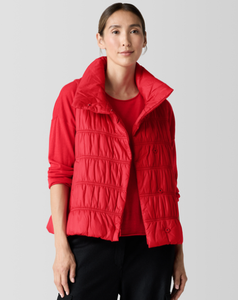 Eggshell Recycled Nylon High Collar Puffer Vest