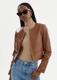 Linette Crop Collarless Leather Jacket