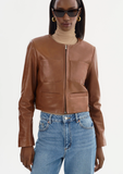 Linette Crop Collarless Leather Jacket