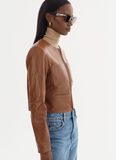 Linette Crop Collarless Leather Jacket