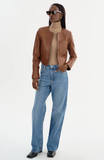 Linette Crop Collarless Leather Jacket