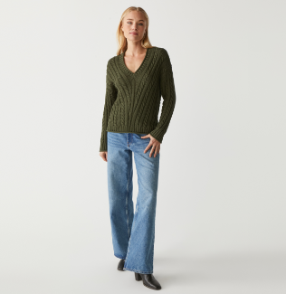 Murphy Solid Fisherman V-Neck Sweater