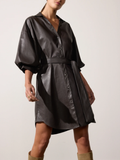 Kate Belted Vegan Leather Shirt Dress