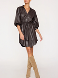 Kate Belted Vegan Leather Shirt Dress