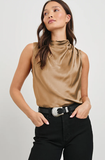 Kaleen Sleeveless Satin Mock Neck