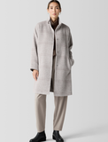 Luxe Alpaca Windowpane High Collar Knee Length Coat