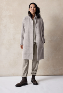 Luxe Alpaca Windowpane High Collar Knee Length Coat