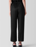 Striated Silk Satin Straight Pant