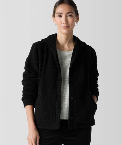 Cozy Recycled Wool Boucle Hooded Boxy Jacket