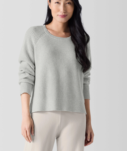 Cotton & Recycled Cashmere Thermal Raglan Sleeve Crew Neck Sweater