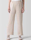 Striated Silk Satin Straight Ankle Pant