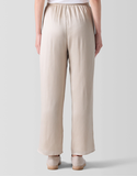 Striated Silk Satin Straight Ankle Pant