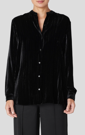 Crushed Velvet Mandarin Collar Long Shirt