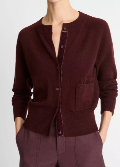 Velvet-Trim Wool-Blend Cardigan