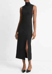 Side-Slit Sleeveless Turtleneck Dress