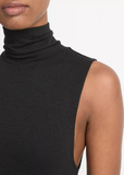 Side-Slit Sleeveless Turtleneck Dress