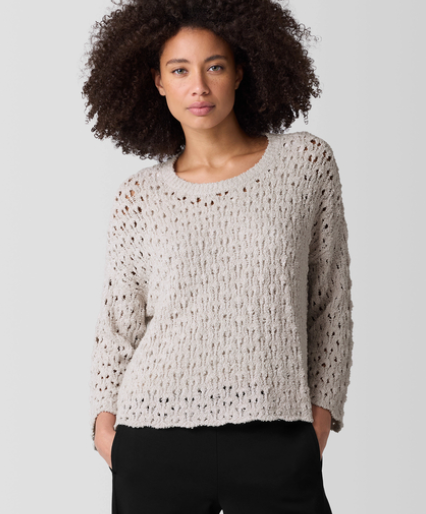 Organic Cotton Fluff Crew Neck Sweater w/ Bracelet Sleeves